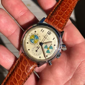 1960s Abercrombie & Fitch Co. Seafarer 2443 First Execution Heuer Chronograph Valjoux 72 Manual Steel Wristwatch