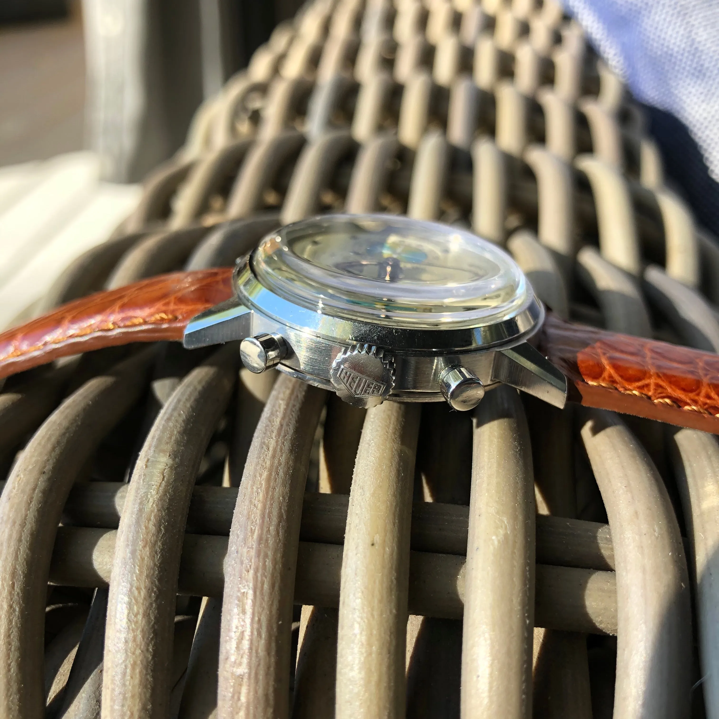 1960s Abercrombie & Fitch Co. Seafarer 2443 First Execution Heuer Chronograph Valjoux 72 Manual Steel Wristwatch