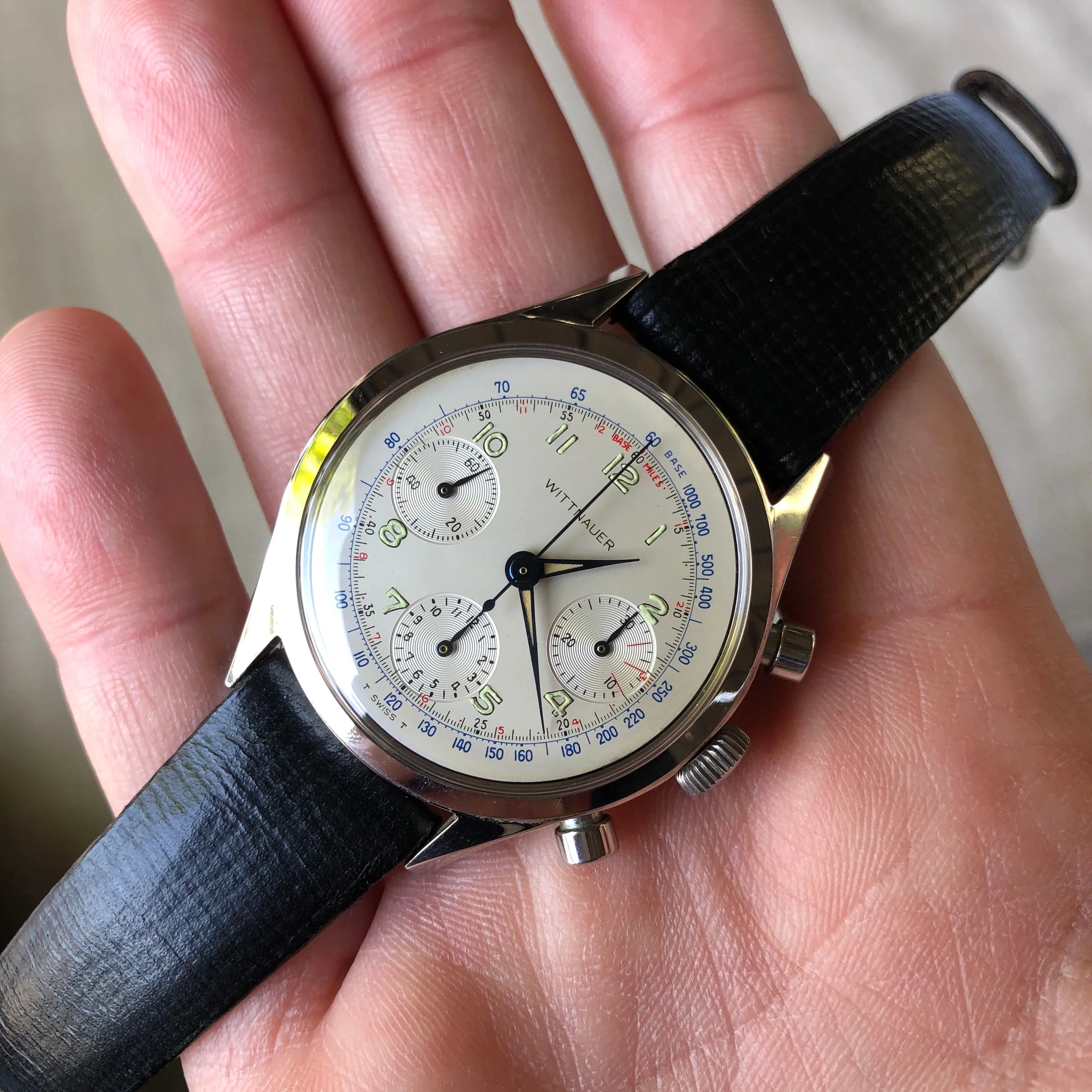 1960s Vintage Wittnauer 235T Stainless Steel Chronograph Valjoux 72 36mm 6002 Wristwatch