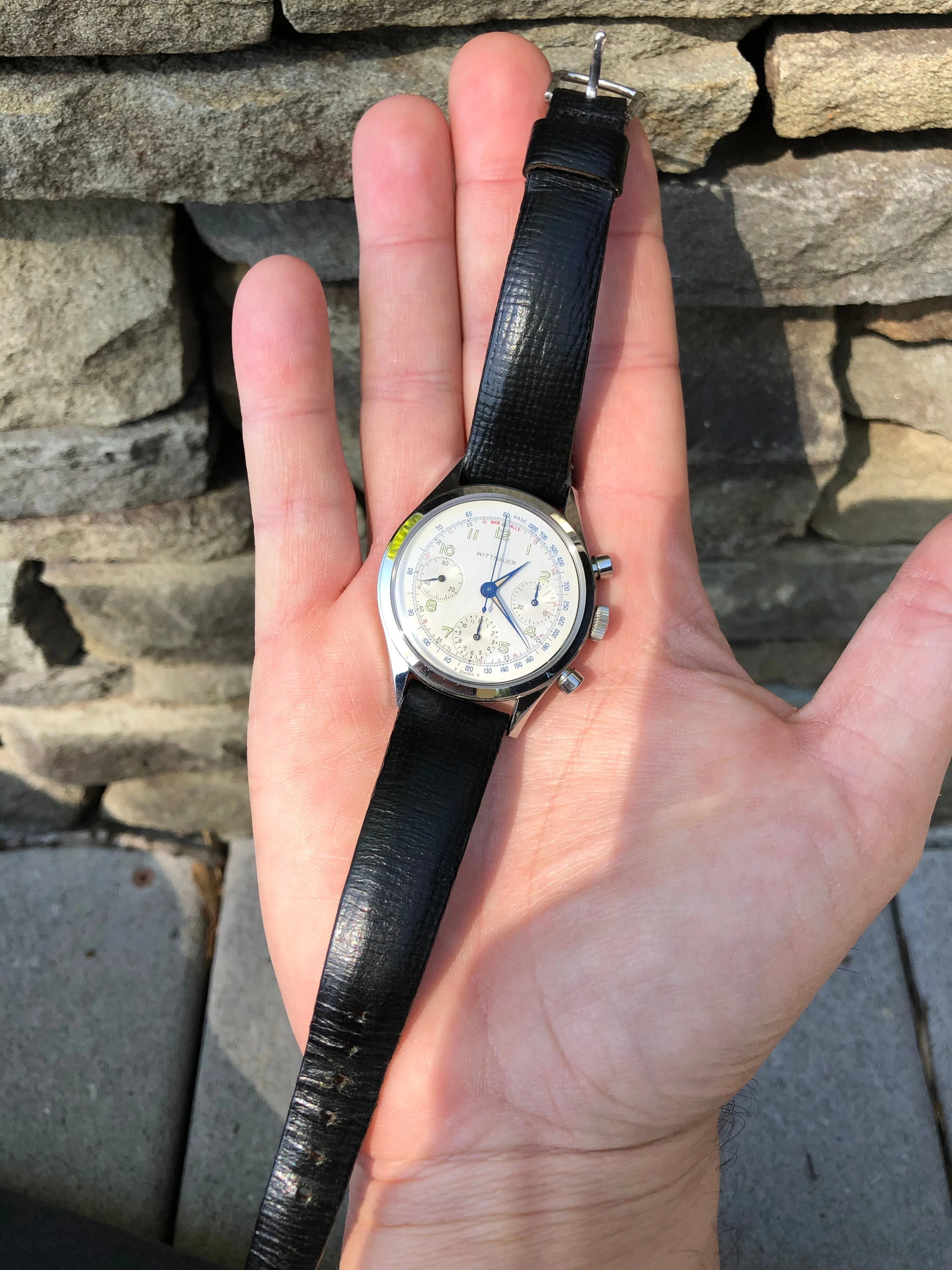 1960s Vintage Wittnauer 235T Stainless Steel Chronograph Valjoux 72 36mm 6002 Wristwatch
