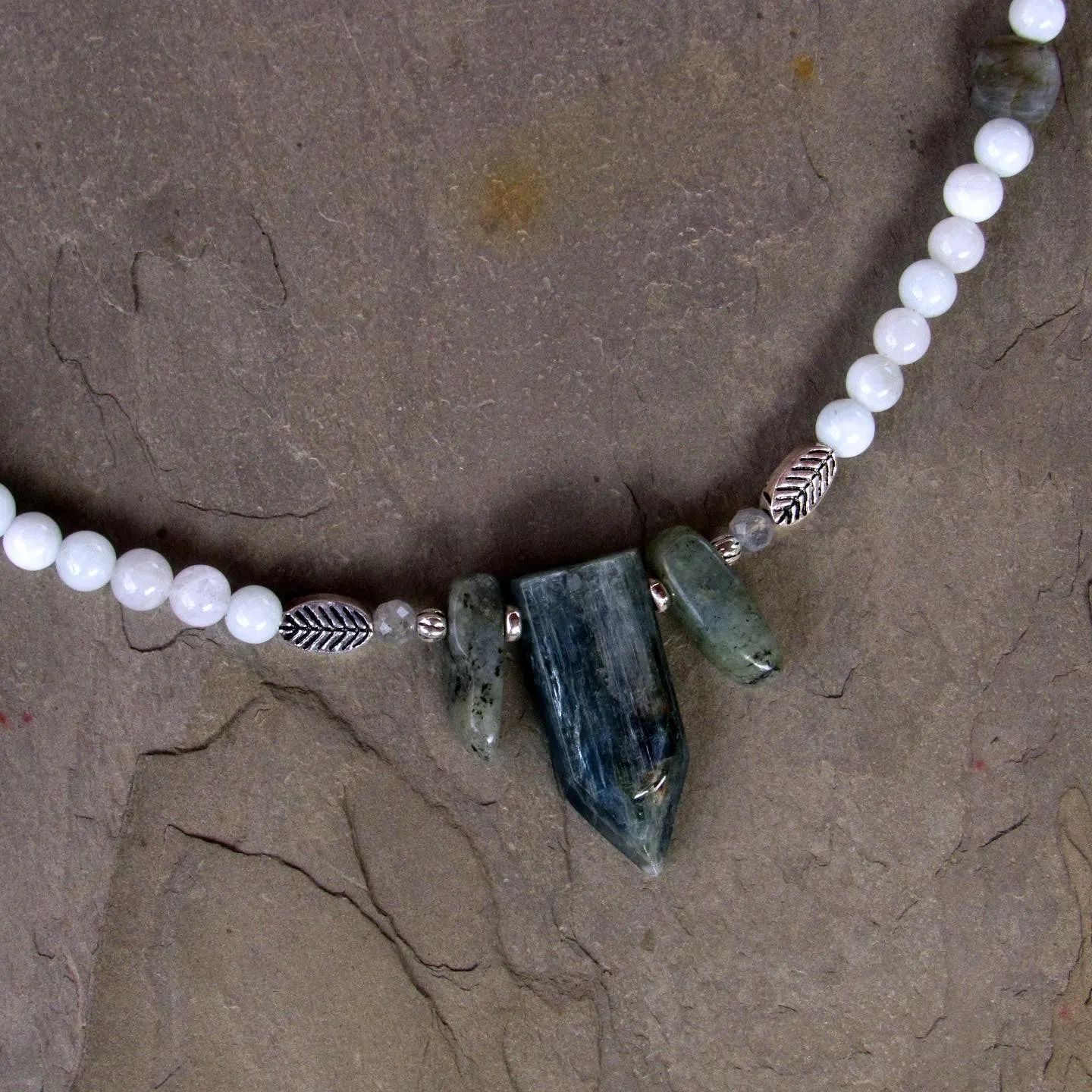 Aquamarine, Labradorite, kyanite gemstone with sterling silver necklace