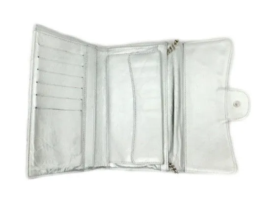 Authentic Chanel Silver Crackle Metallic Wallet on Chain (WOC)