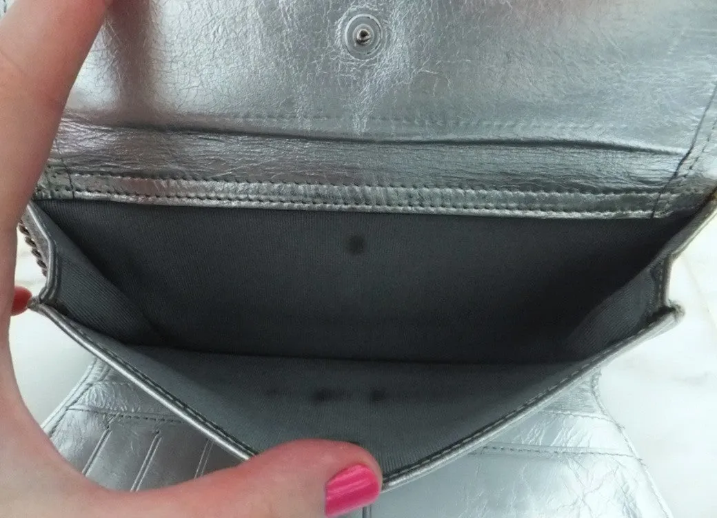 Authentic Chanel Silver Crackle Metallic Wallet on Chain (WOC)