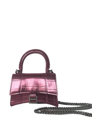 Balenciaga Metallic Pink Embossed Crocodile Hourglass Mini Top Handle Bag