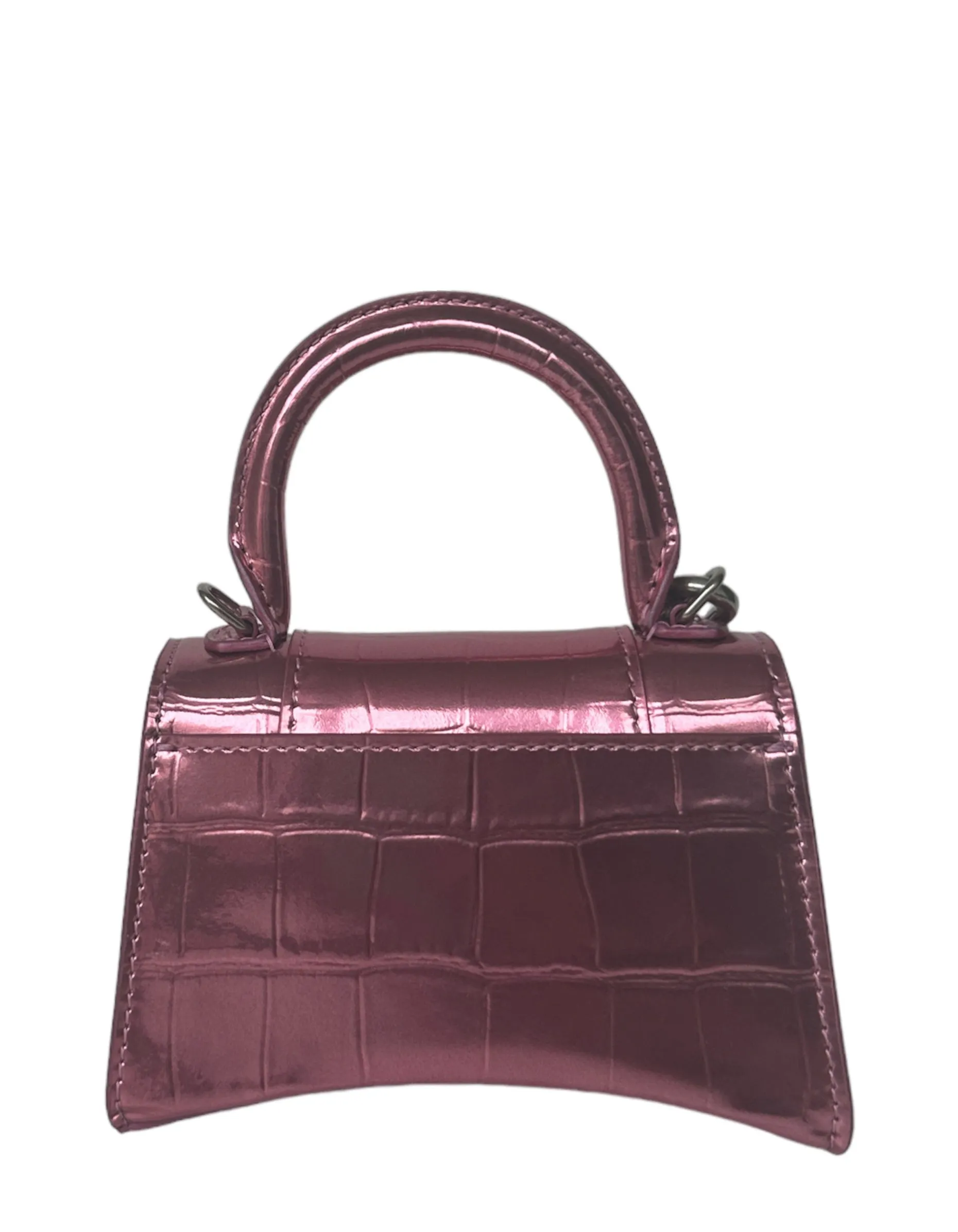 Balenciaga Metallic Pink Embossed Crocodile Hourglass Mini Top Handle Bag