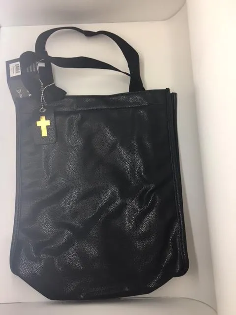 Bible Study Tote Bag Black Imitation Leather (12" x 4" x 11")