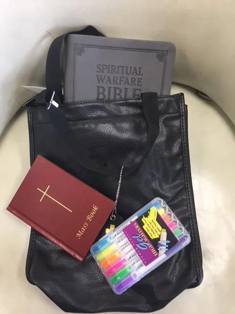 Bible Study Tote Bag Black Imitation Leather (12" x 4" x 11")