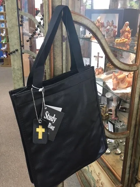 Bible Study Tote Bag Black Imitation Leather (12" x 4" x 11")
