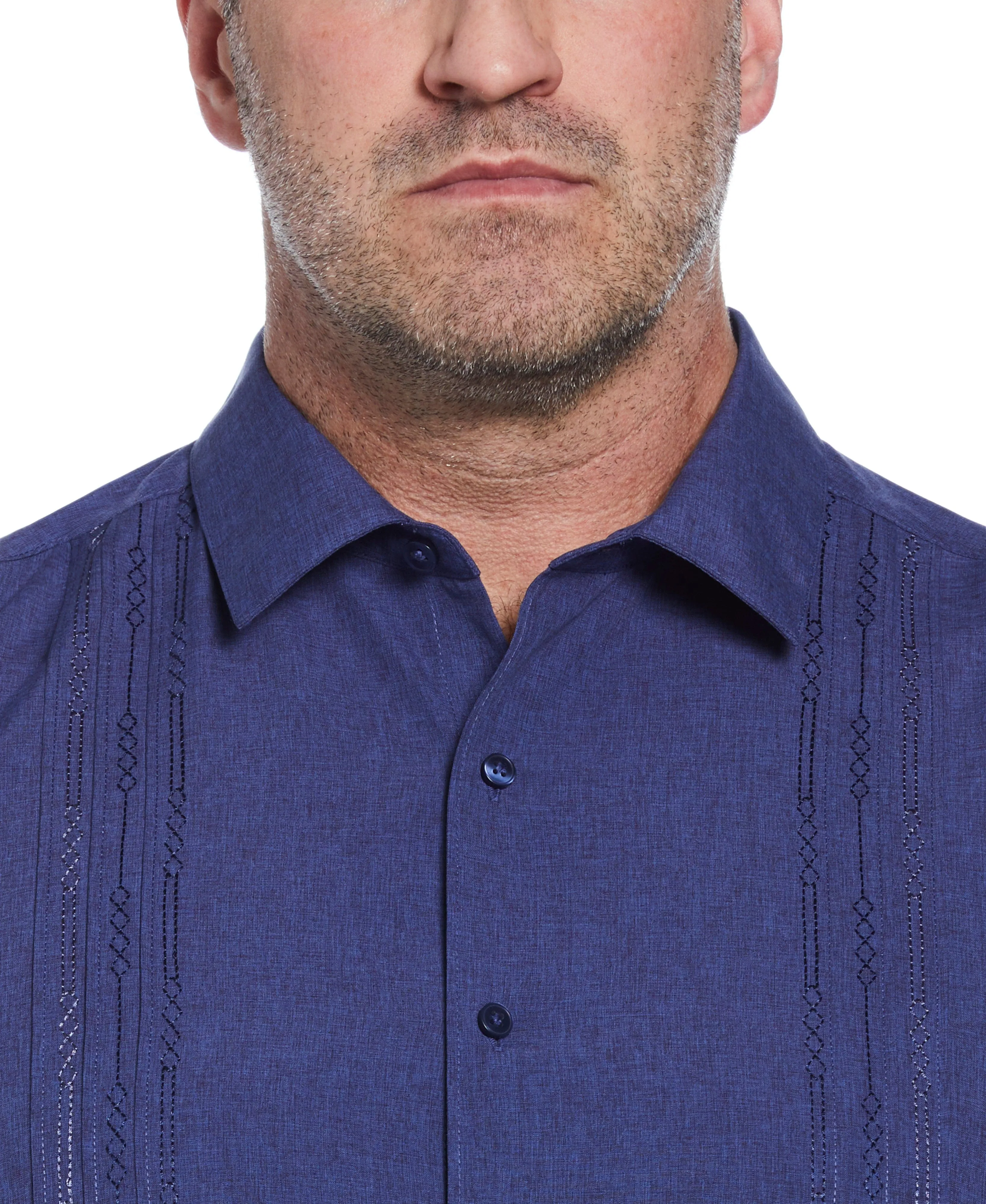 Big And Tall Geo Embroidered Panel Chambray Shirt