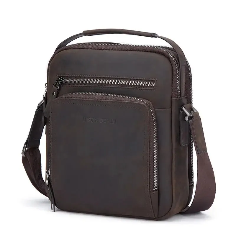 BISON DENIM Genuine Leather Men's Bag Business  Shoulder Crossbody Bag Christmas Gift Designer Handbags High Quality N2333-1