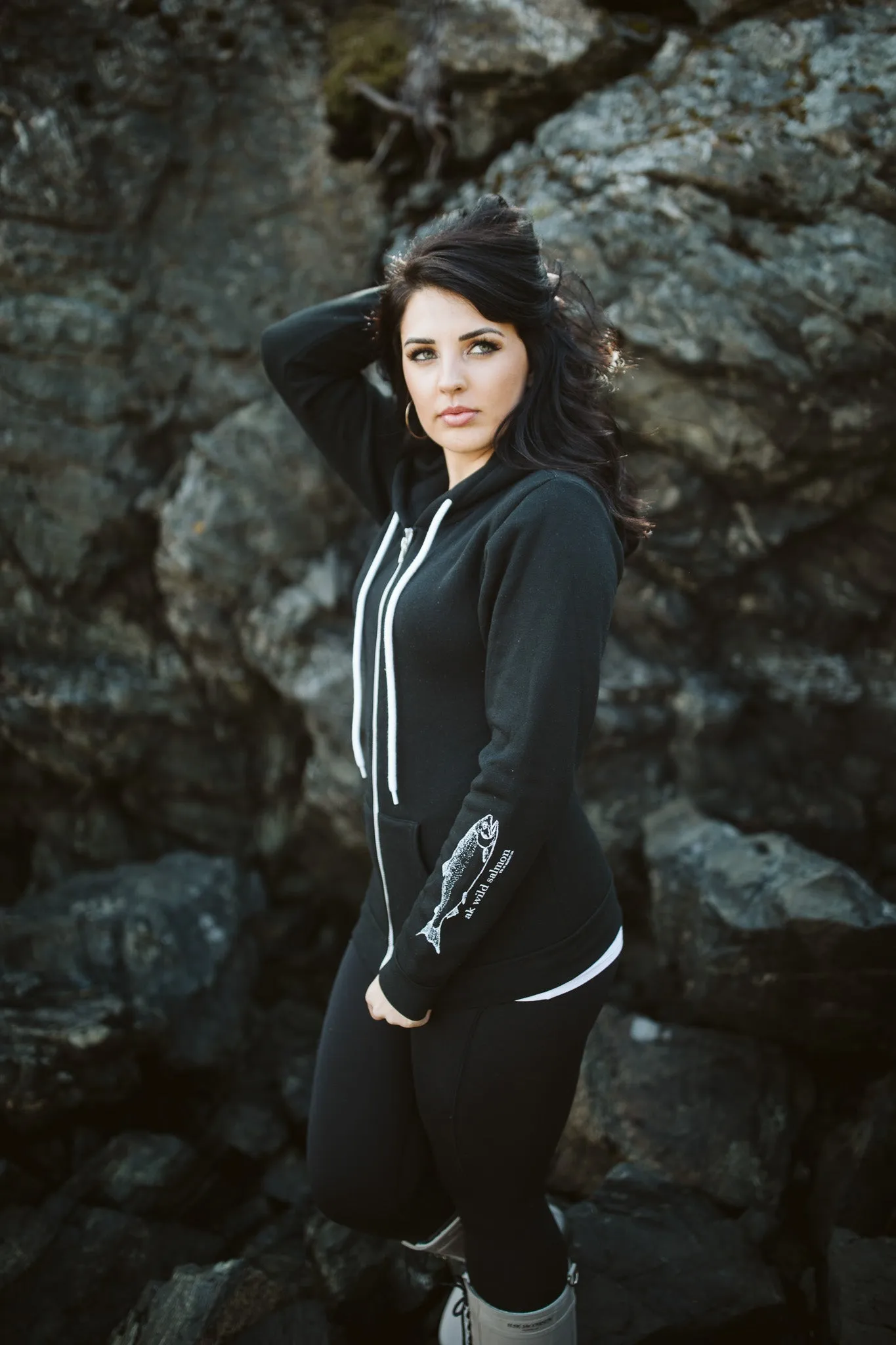 Black AK Wild Salmon 50/50 Zipped Hoody $69.00
