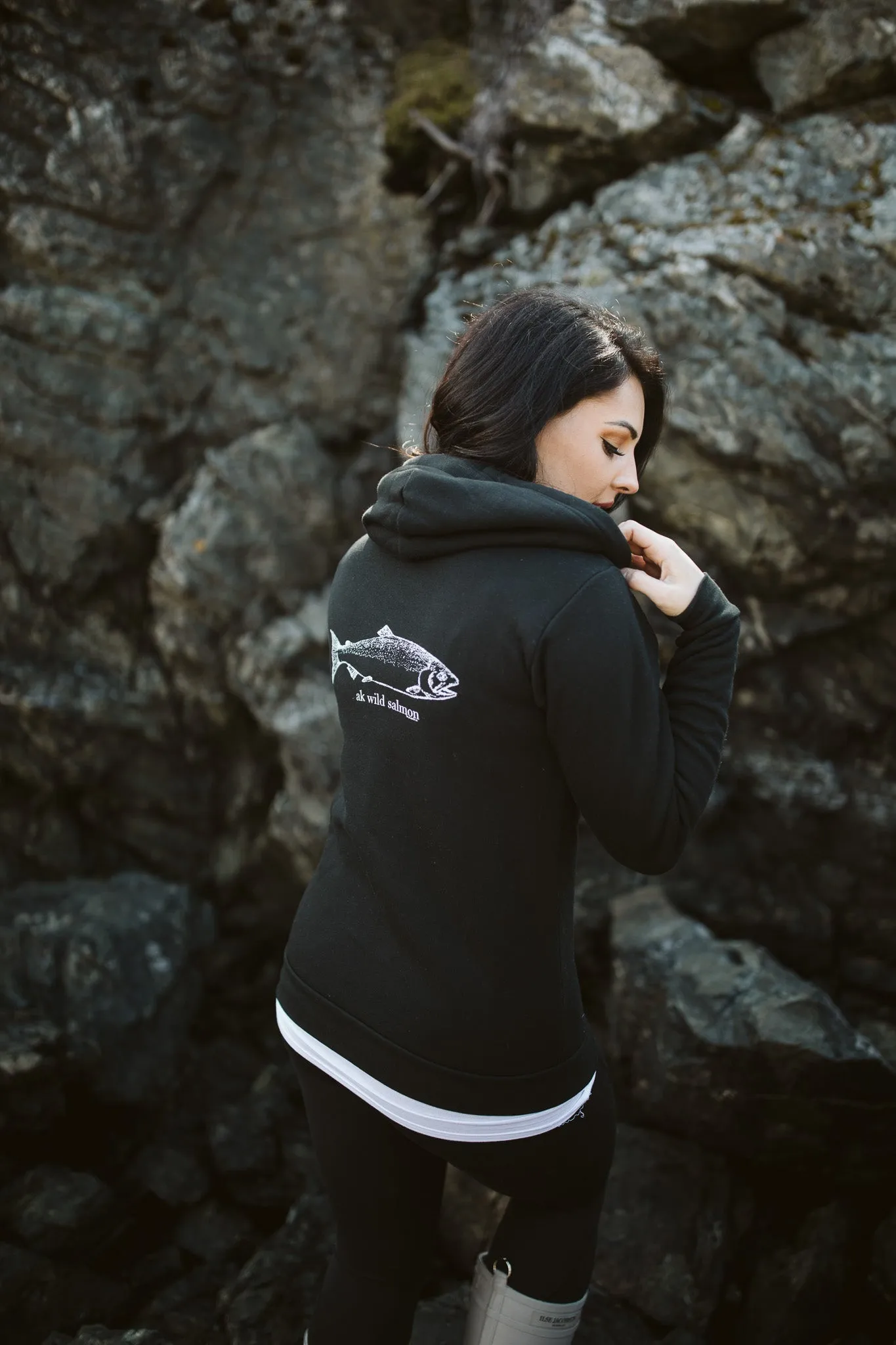 Black AK Wild Salmon 50/50 Zipped Hoody $69.00