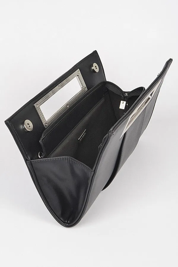 Black Faux Leather Silver Handle Clutch