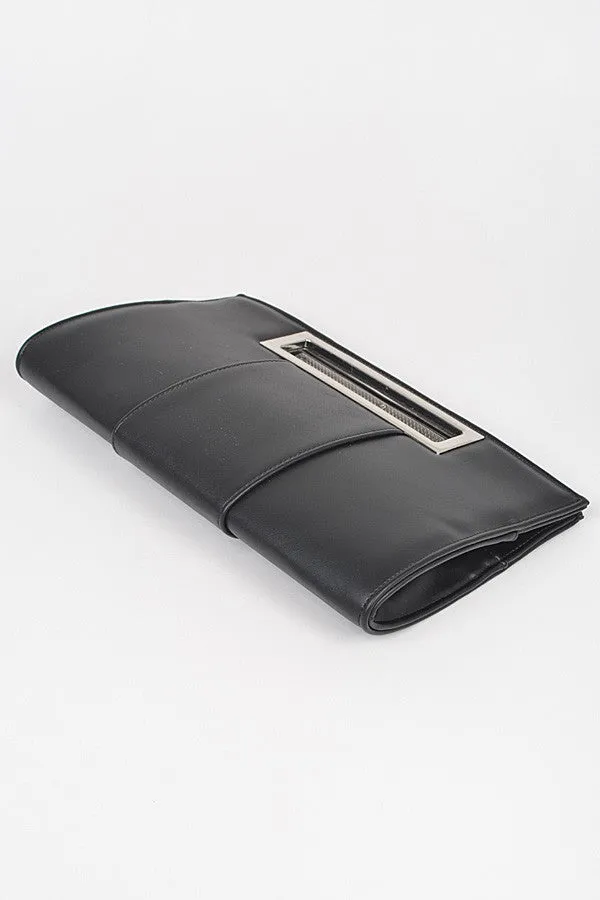 Black Faux Leather Silver Handle Clutch
