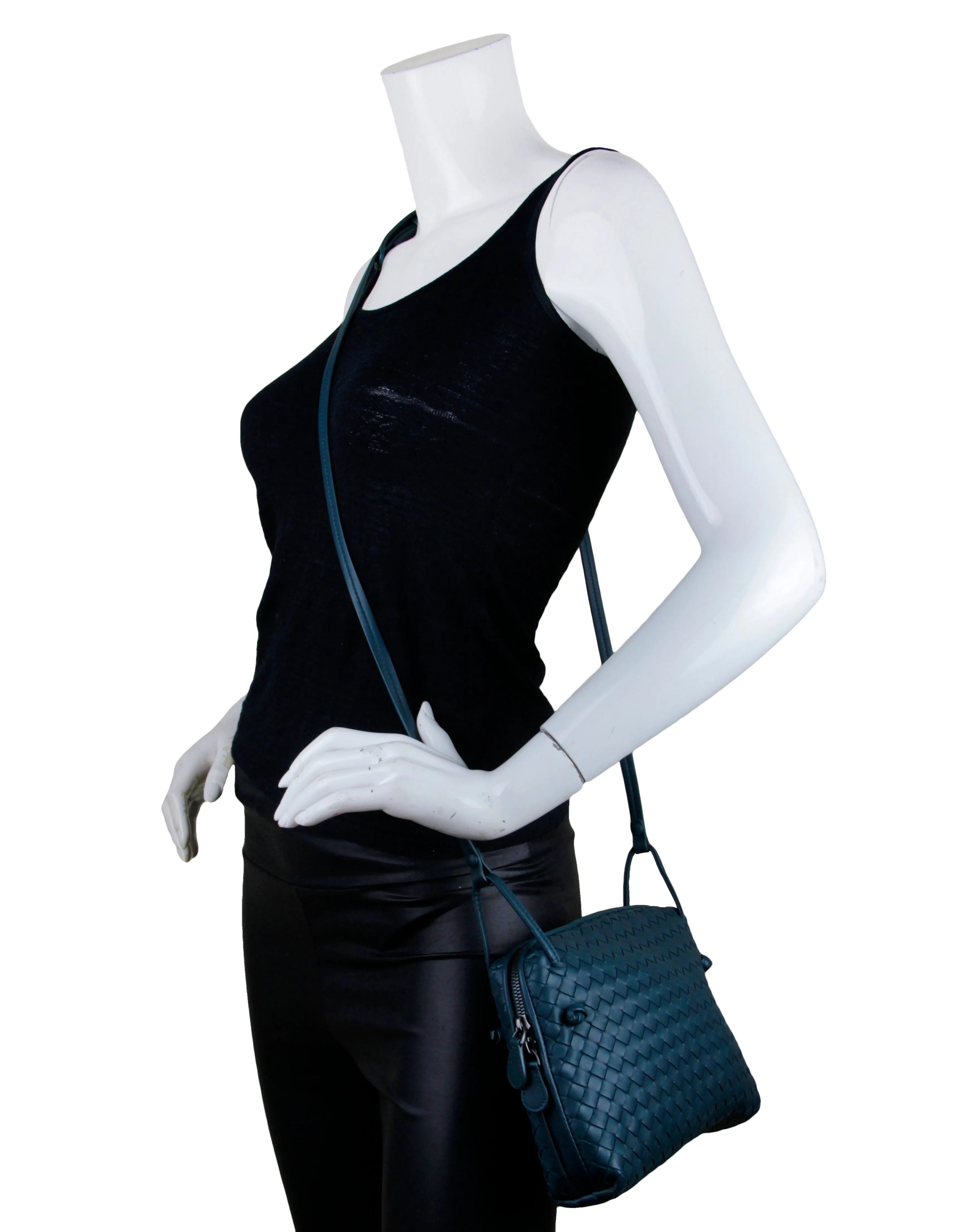 Bottega Veneta Dark Teal Intrecciato Nodini Crossbody Bag
