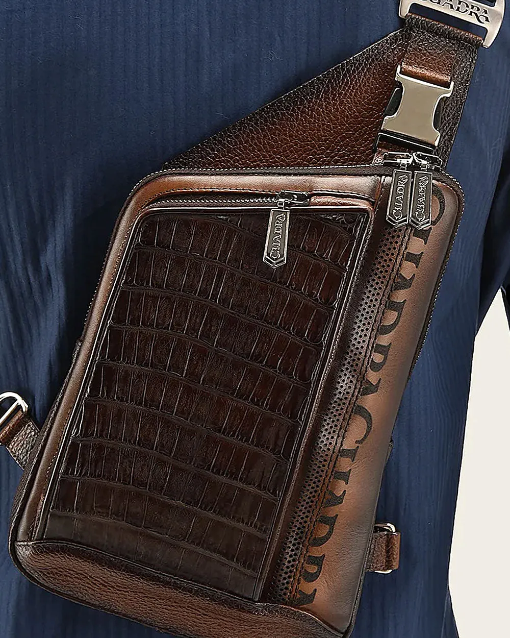Brown cayman shoulder bag