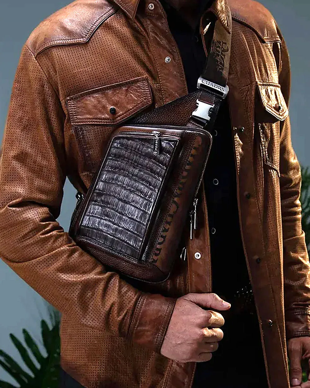Brown cayman shoulder bag