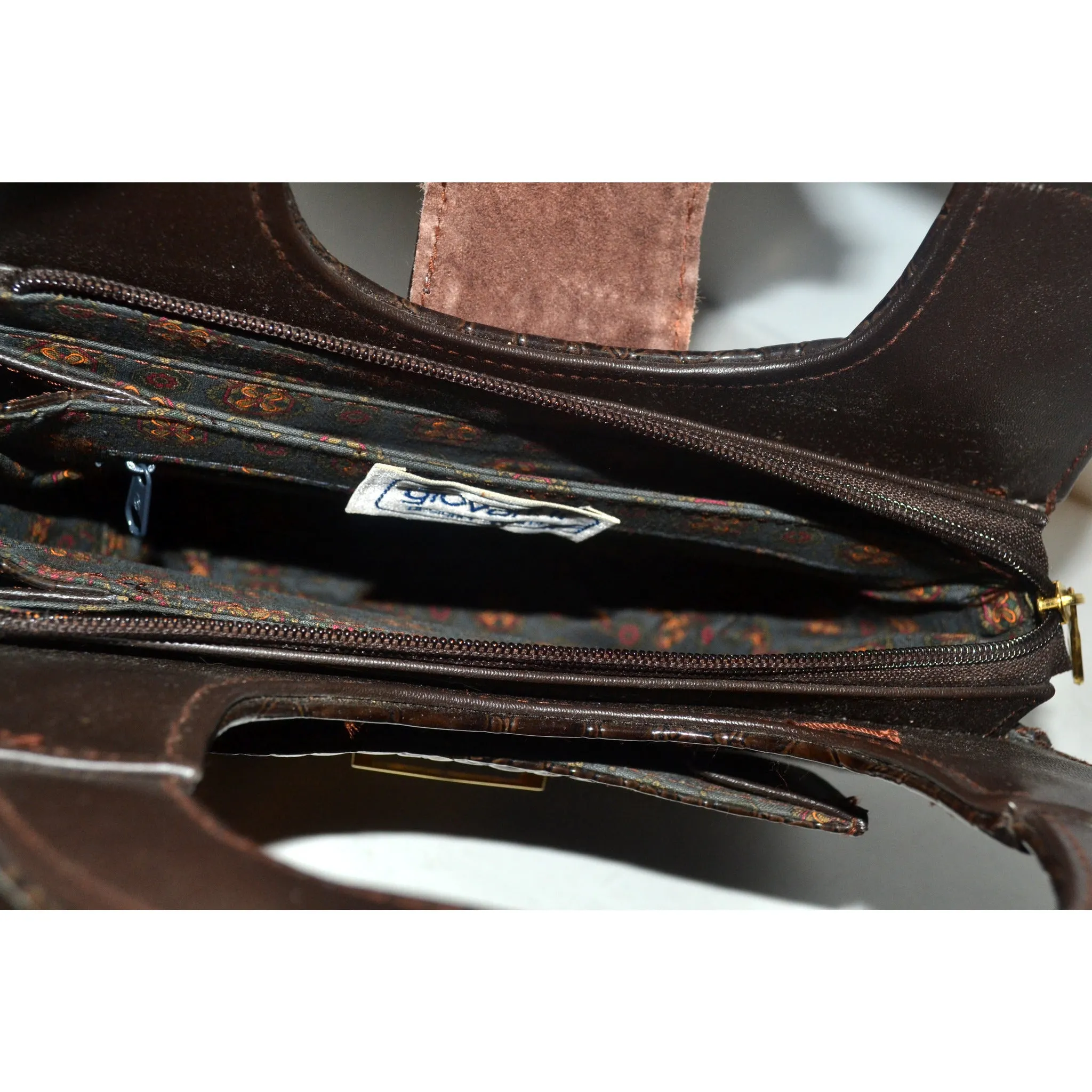 Brown High Gloss Embossed Handbag By Giovanni