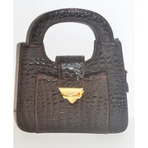 Brown High Gloss Embossed Handbag By Giovanni