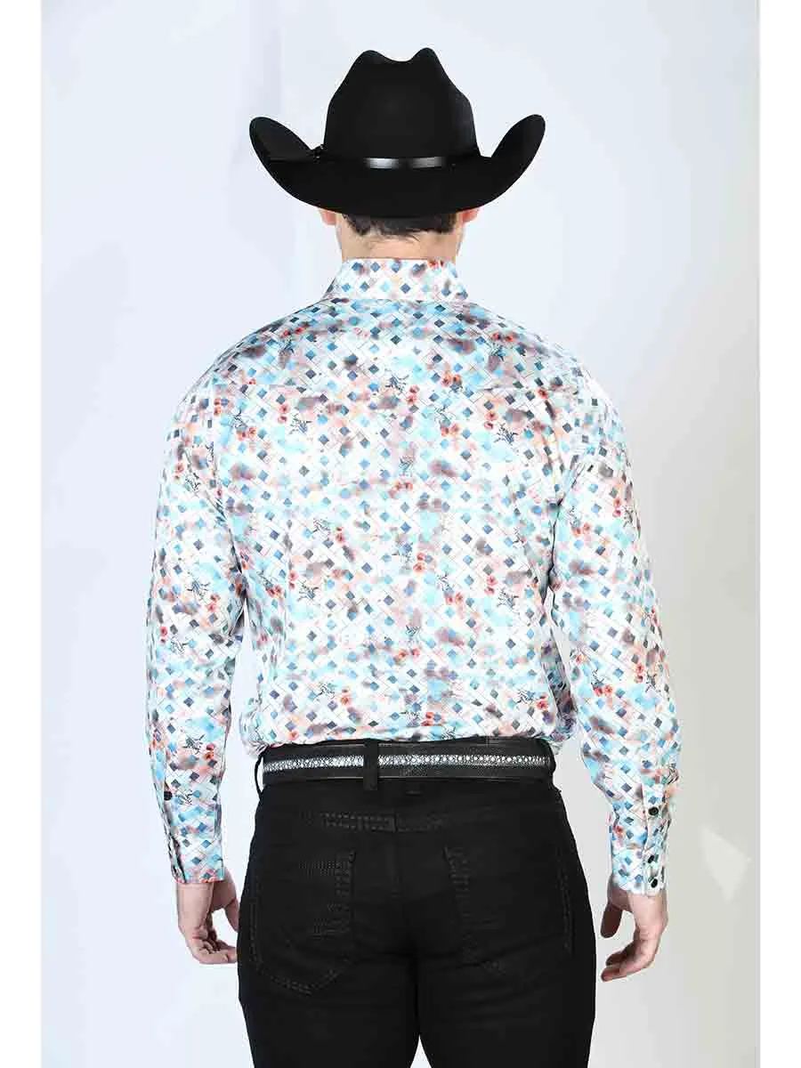 Camisa Vaquera Manga Larga de Broches Estampada Multicolor para Hombre 'El Señor de los Cielos' - ID: 43933