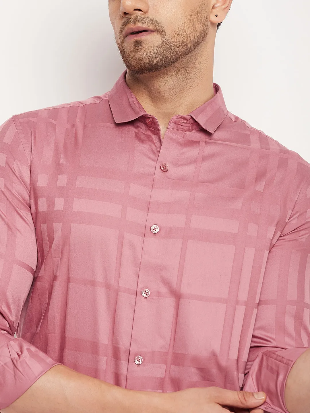 Camla Barcelona Chequered Peach Shirt For Men