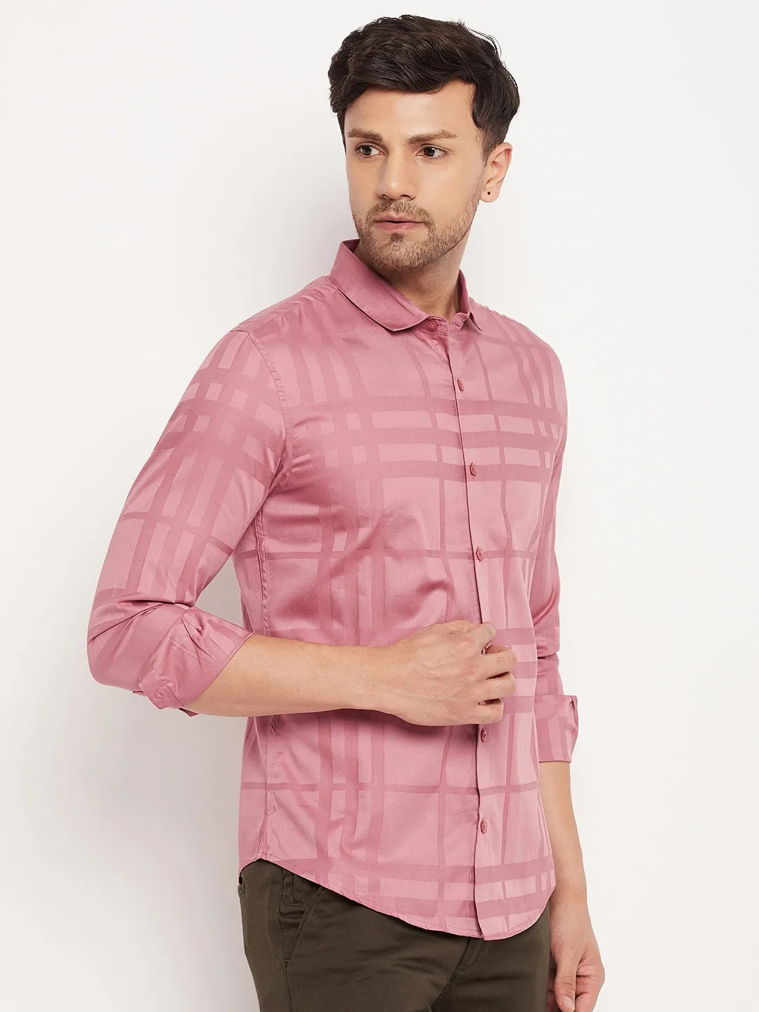 Camla Barcelona Chequered Peach Shirt For Men