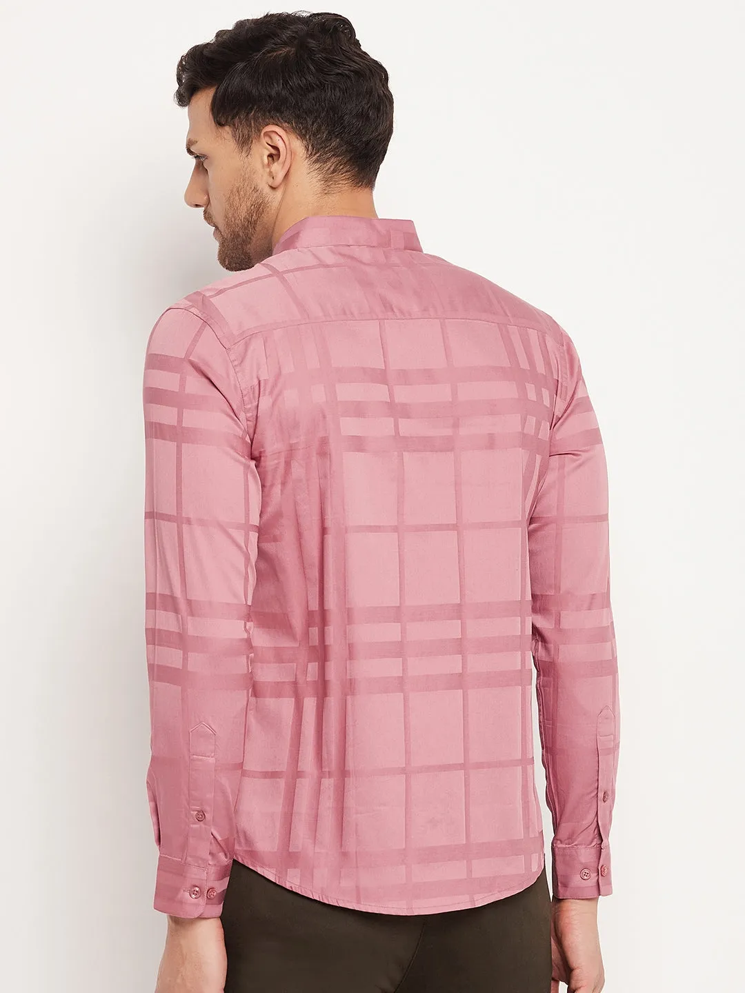 Camla Barcelona Chequered Peach Shirt For Men