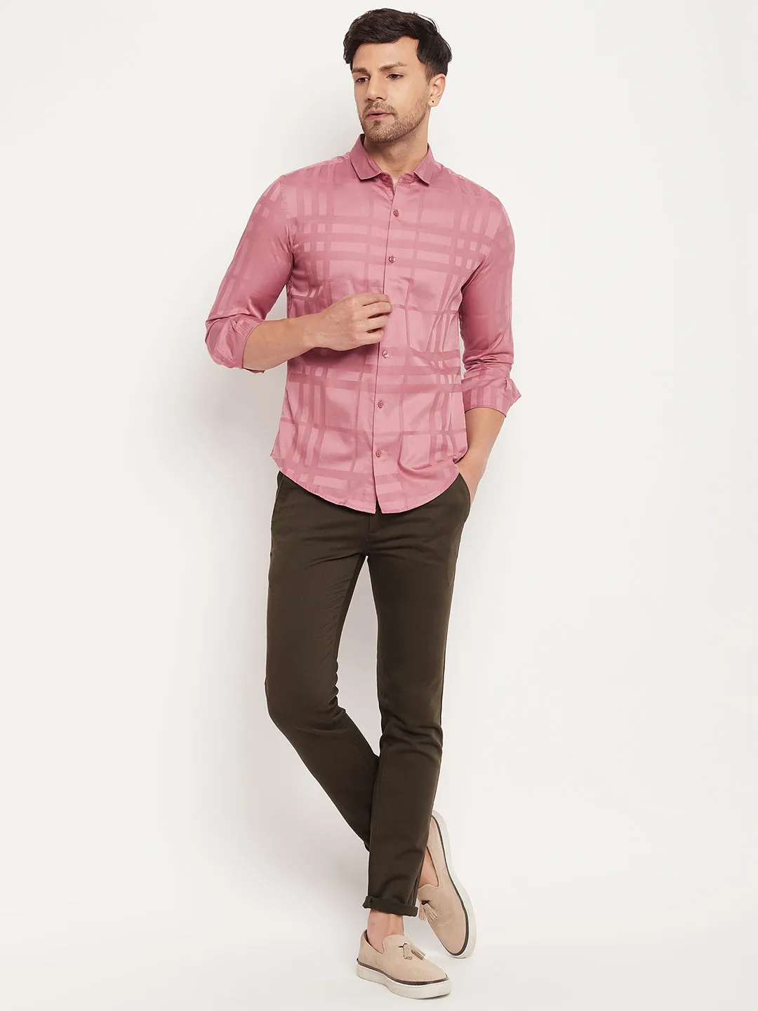 Camla Barcelona Chequered Peach Shirt For Men