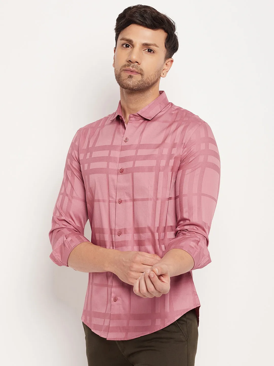 Camla Barcelona Chequered Peach Shirt For Men