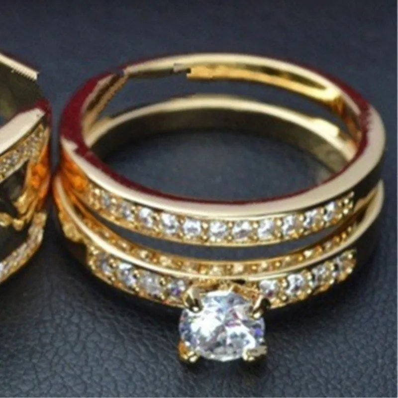 CC Rings For Women And Men Fashion Lovers&#39; Set Ring Cubic Zirconia Yellow Gold Color Wedding Engagement Accessories CC2095
