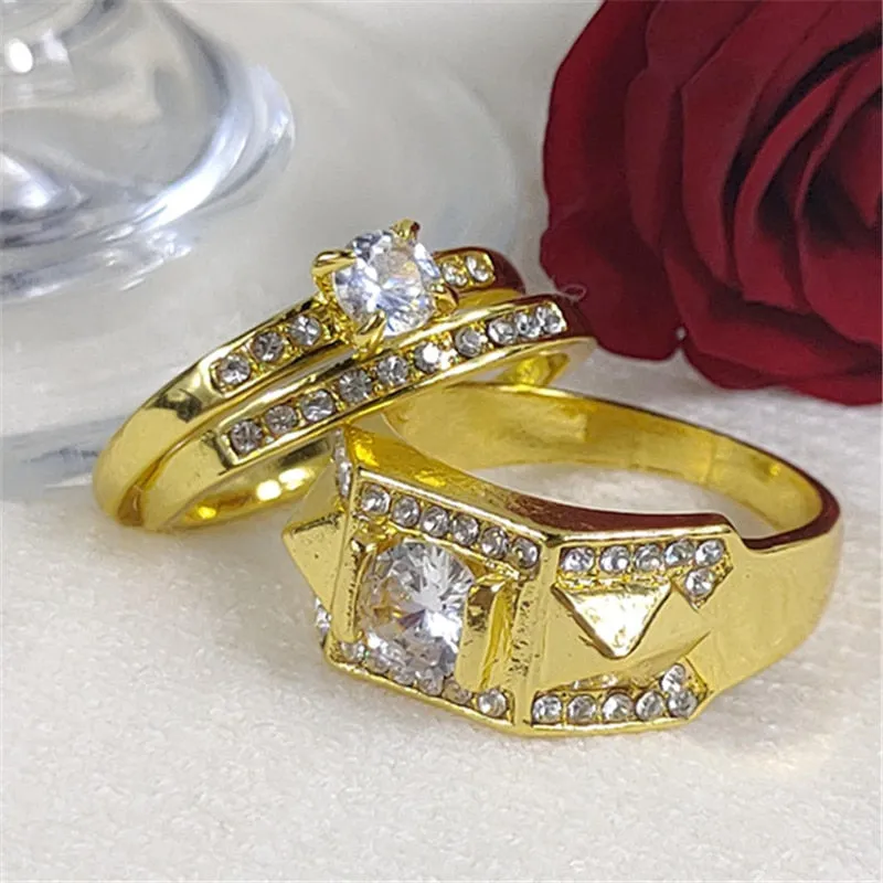 CC Rings For Women And Men Fashion Lovers&#39; Set Ring Cubic Zirconia Yellow Gold Color Wedding Engagement Accessories CC2095