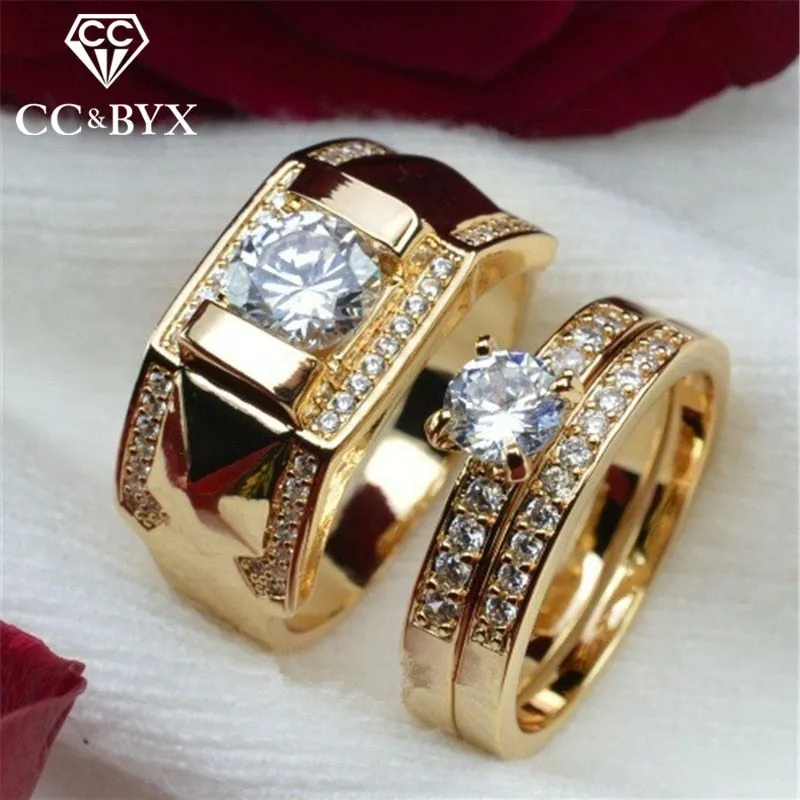 CC Rings For Women And Men Fashion Lovers&#39; Set Ring Cubic Zirconia Yellow Gold Color Wedding Engagement Accessories CC2095