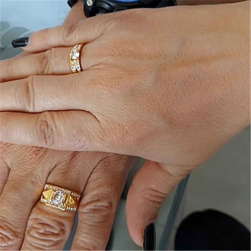 CC Rings For Women And Men Fashion Lovers&#39; Set Ring Cubic Zirconia Yellow Gold Color Wedding Engagement Accessories CC2095