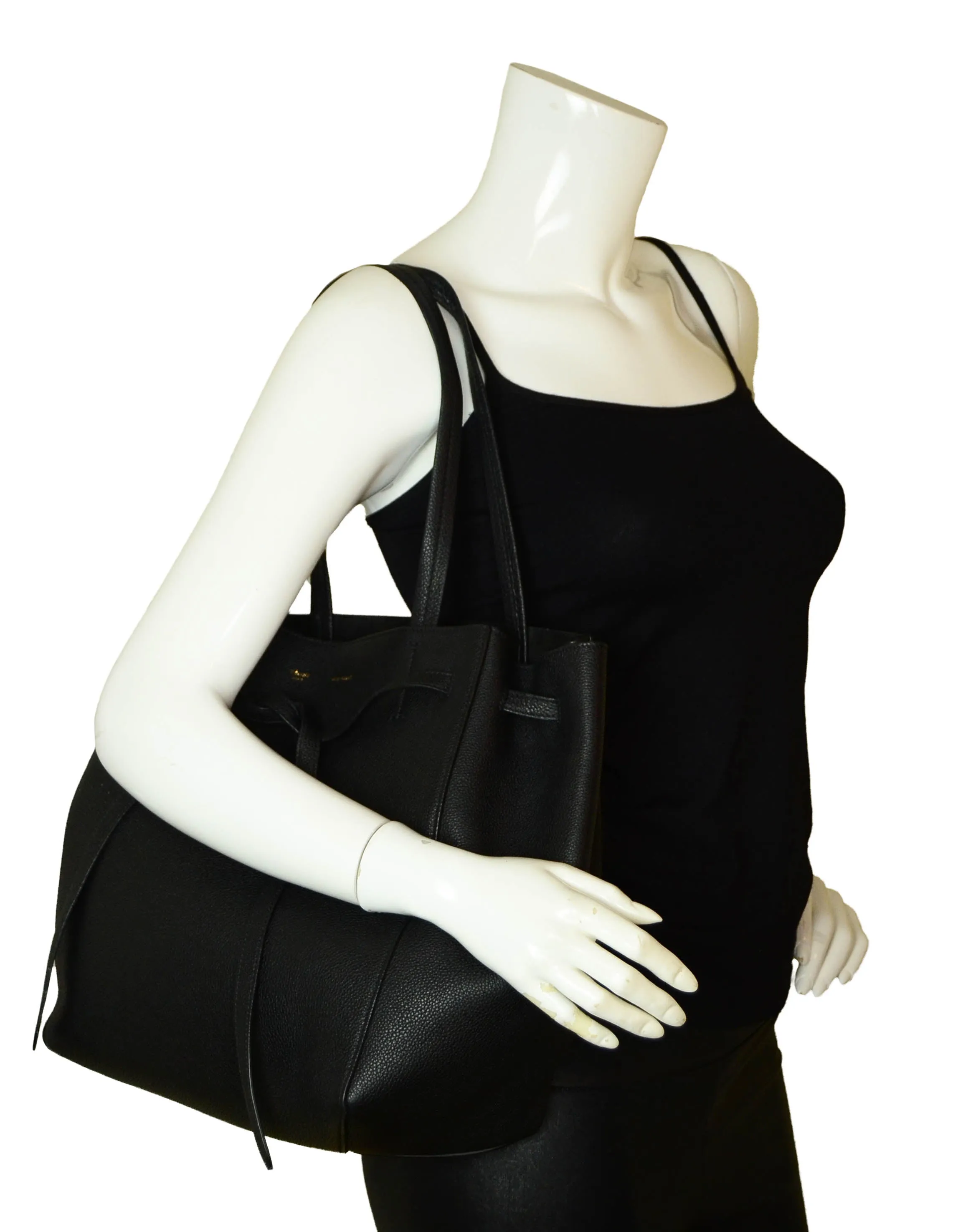 Celine Black Calfskin Leather Small Belt Cabas Phantom Tote Bag