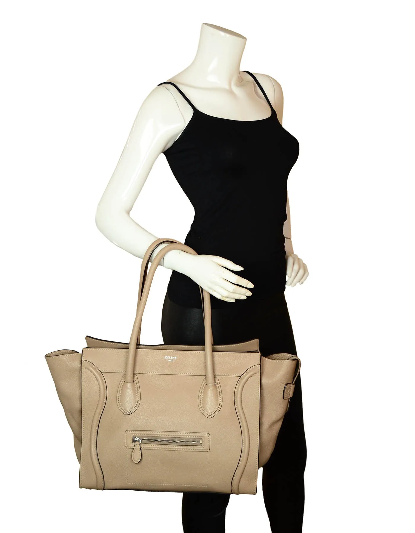 Celine Dune Drummed Calfskin Leather Luggage Shoulder Tote Bag
