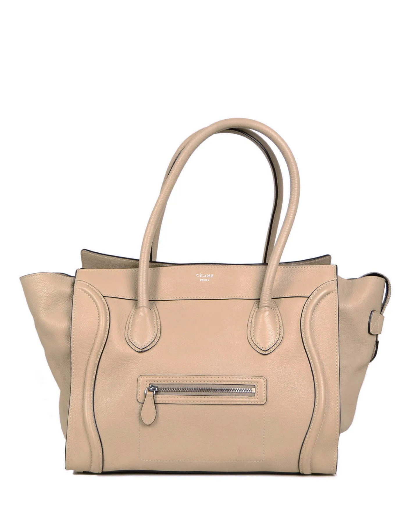 Celine Dune Drummed Calfskin Leather Luggage Shoulder Tote Bag