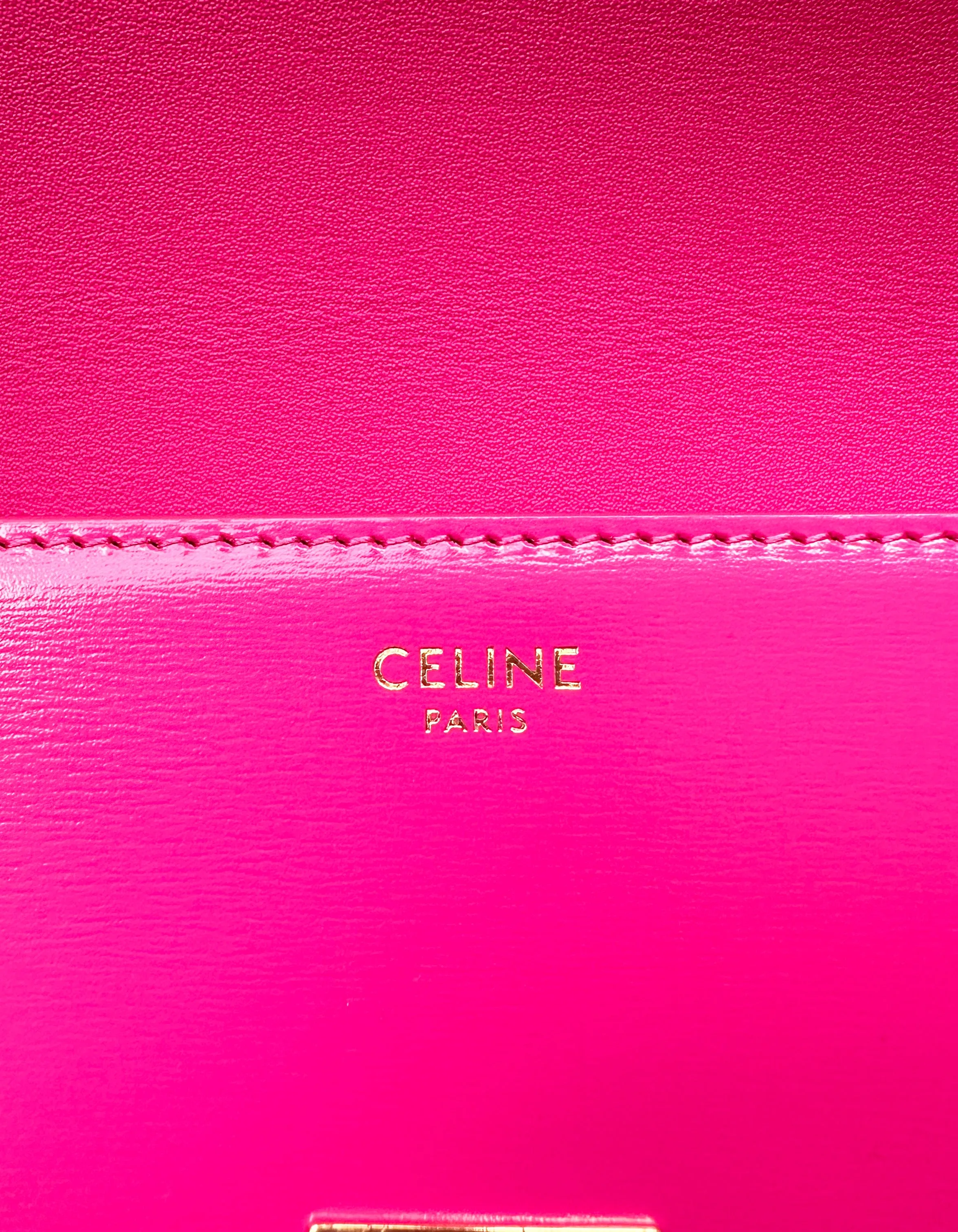 Celine Fuchsia Pink Shiny Calfskin Triomphe Shoulder Bag
