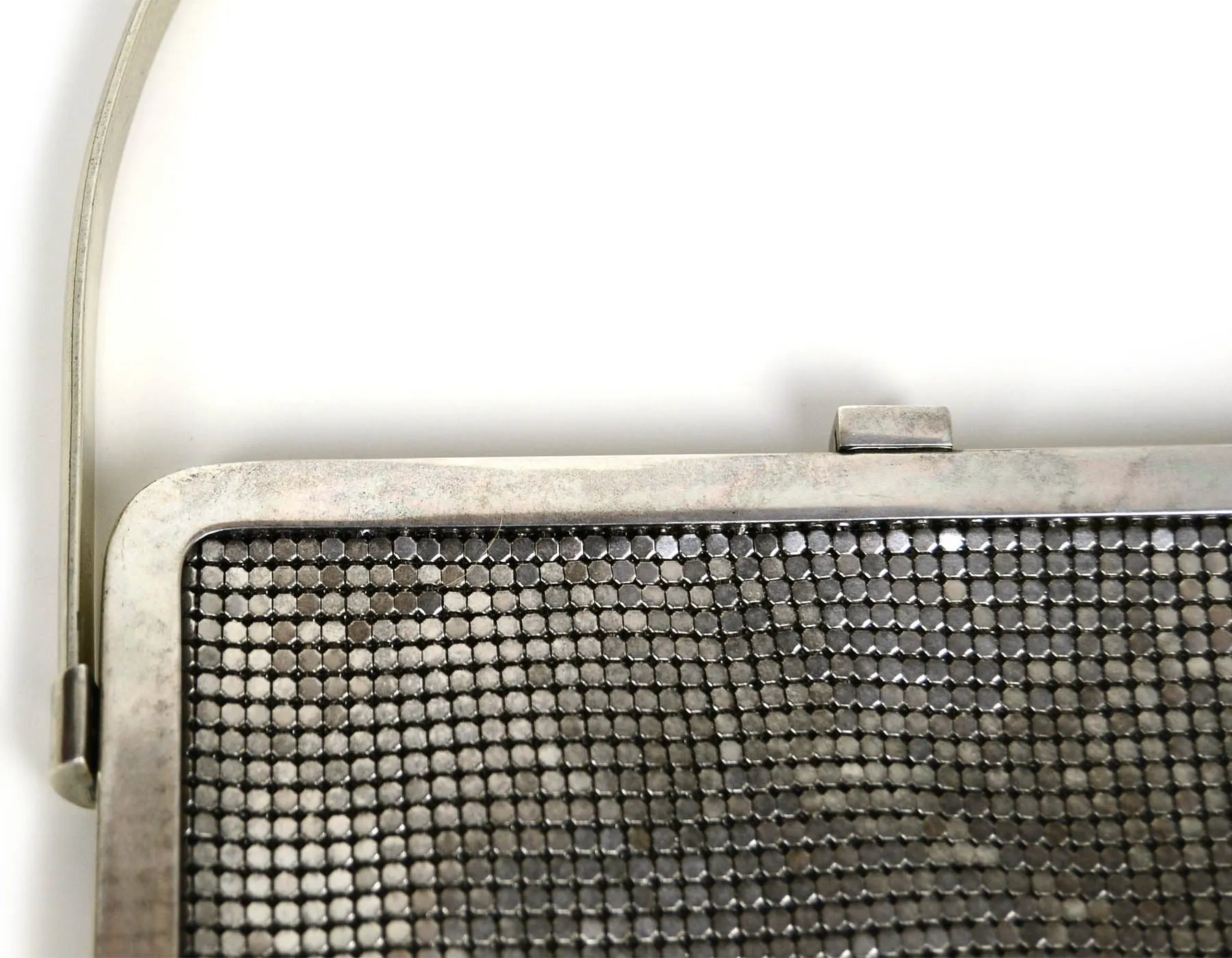 Chanel 1990s Vintage Rare Silvertone Mesh Chain Logo Handbag