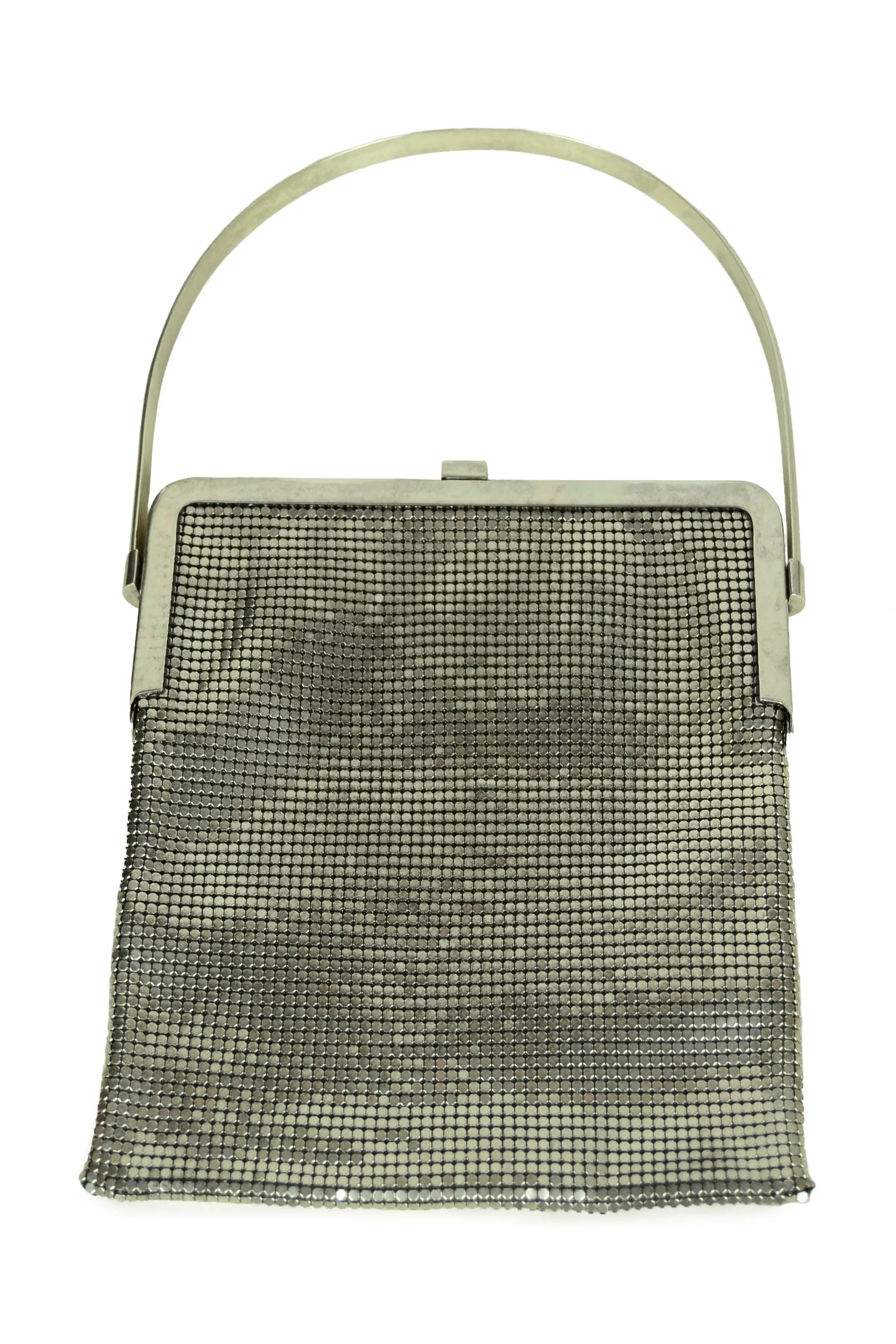 Chanel 1990s Vintage Rare Silvertone Mesh Chain Logo Handbag
