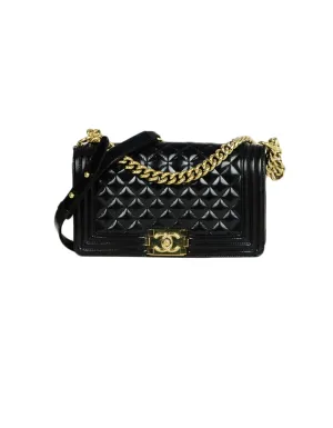 Chanel 2016-2017 Black Glazed Calfskin Quilted Leather Medium Boy Bag