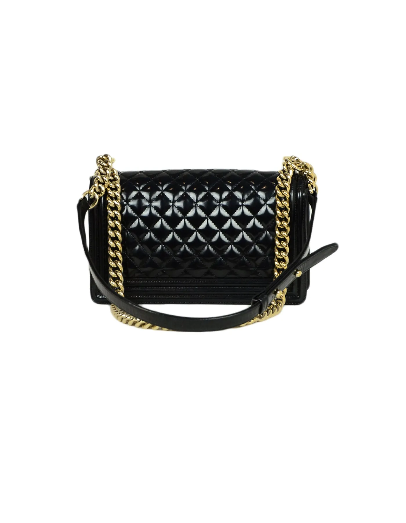 Chanel 2016-2017 Black Glazed Calfskin Quilted Leather Medium Boy Bag
