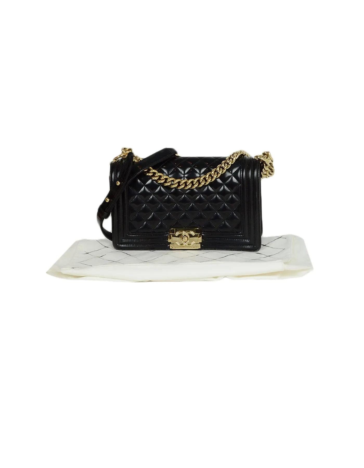 Chanel 2016-2017 Black Glazed Calfskin Quilted Leather Medium Boy Bag