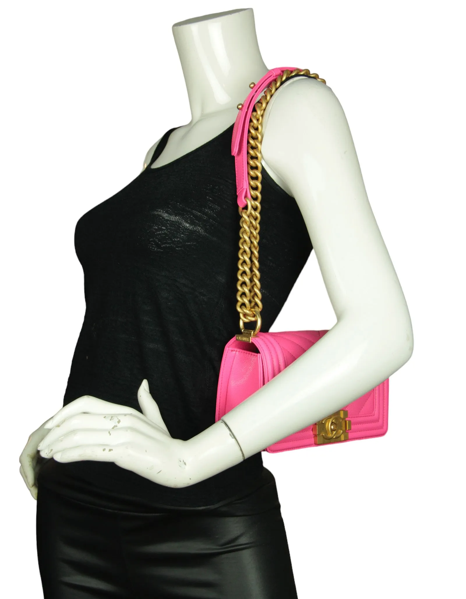 Chanel '24 Neon Pink Caviar Leather Small Boy