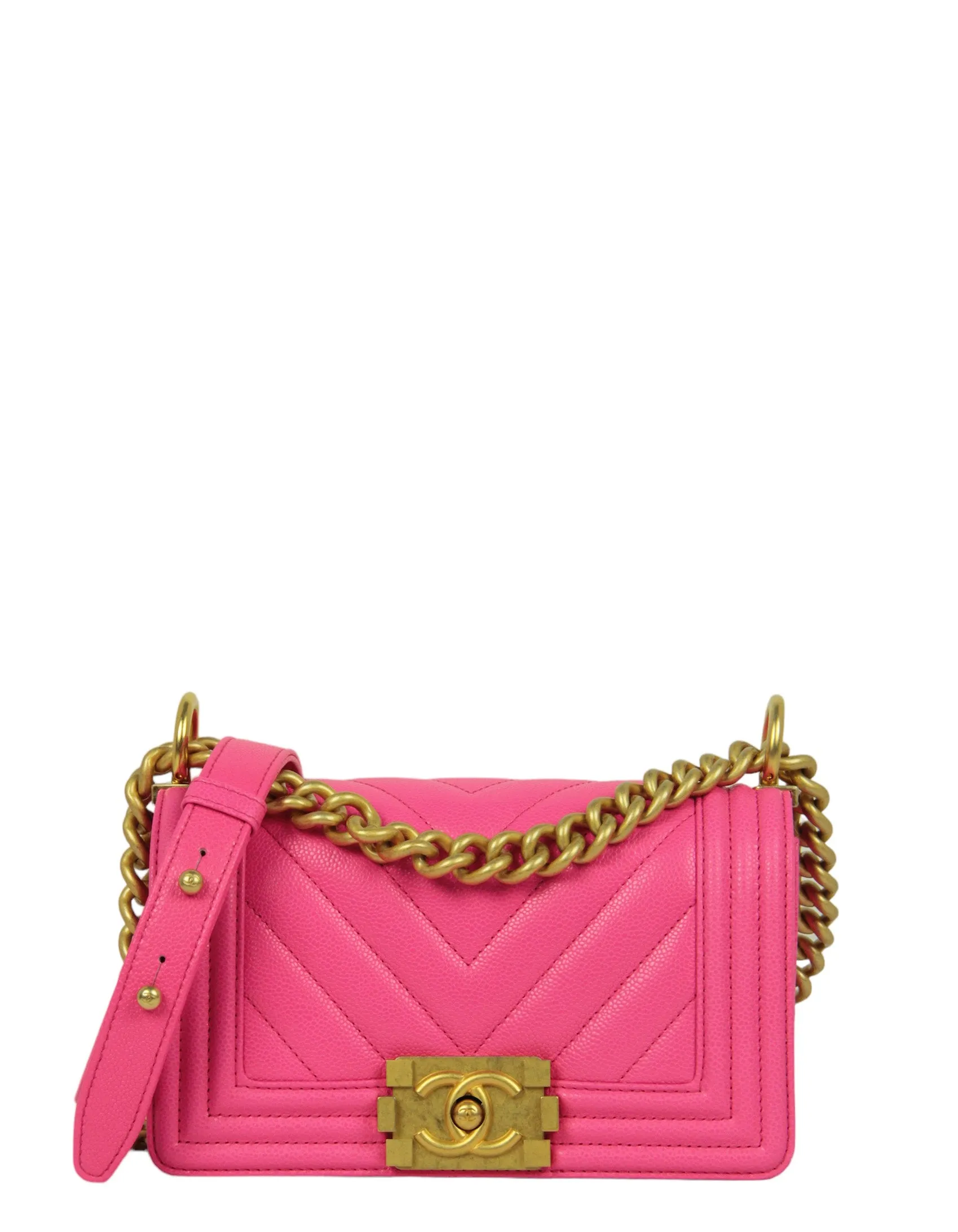 Chanel '24 Neon Pink Caviar Leather Small Boy