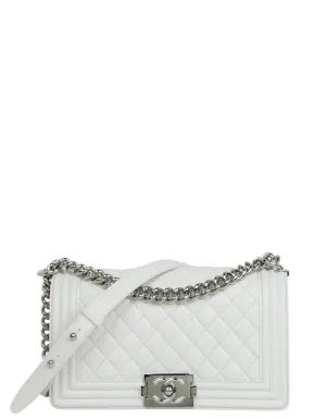Chanel 25C NEW White Caviar Medium Boy Bag