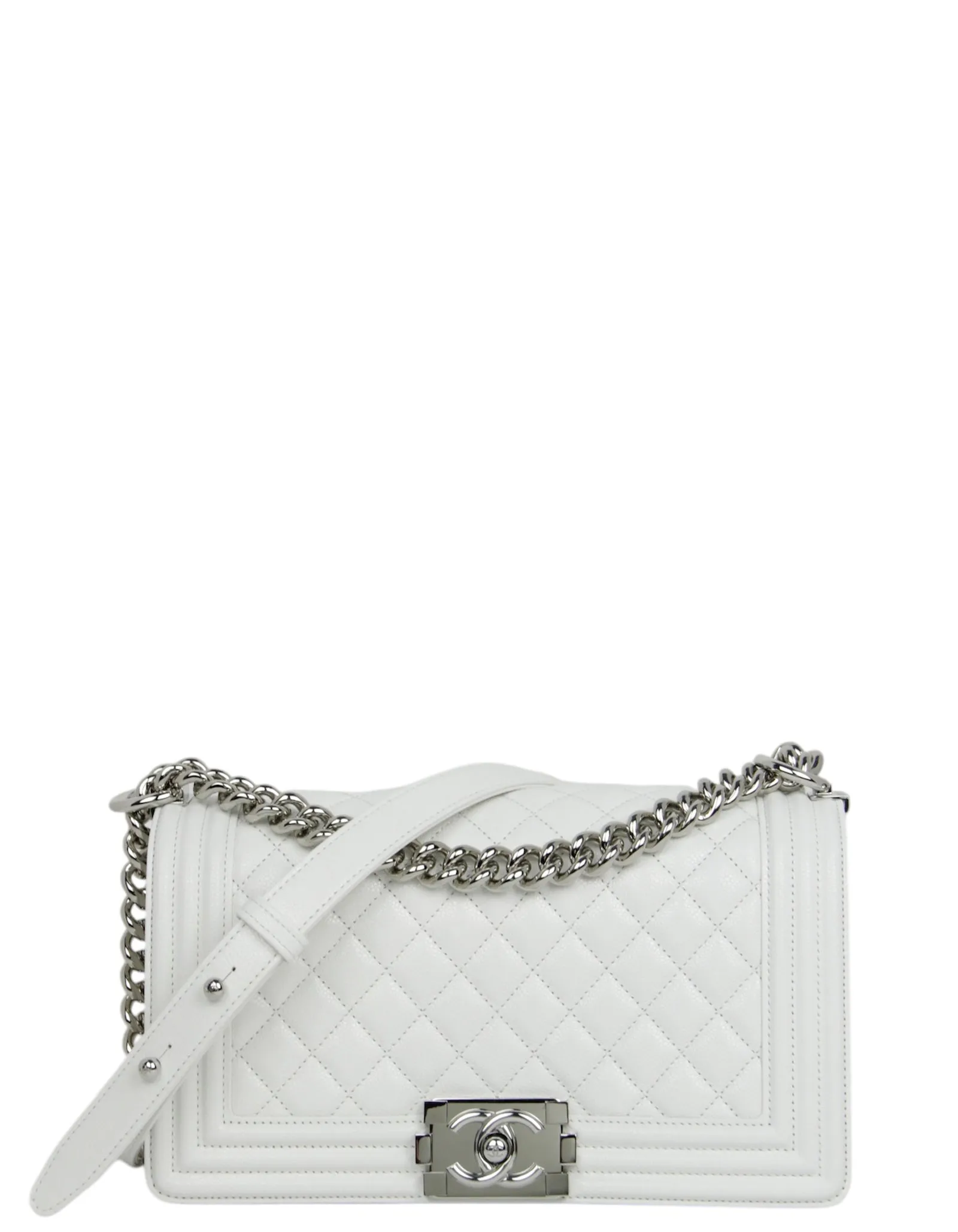 Chanel 25C NEW White Caviar Medium Boy Bag