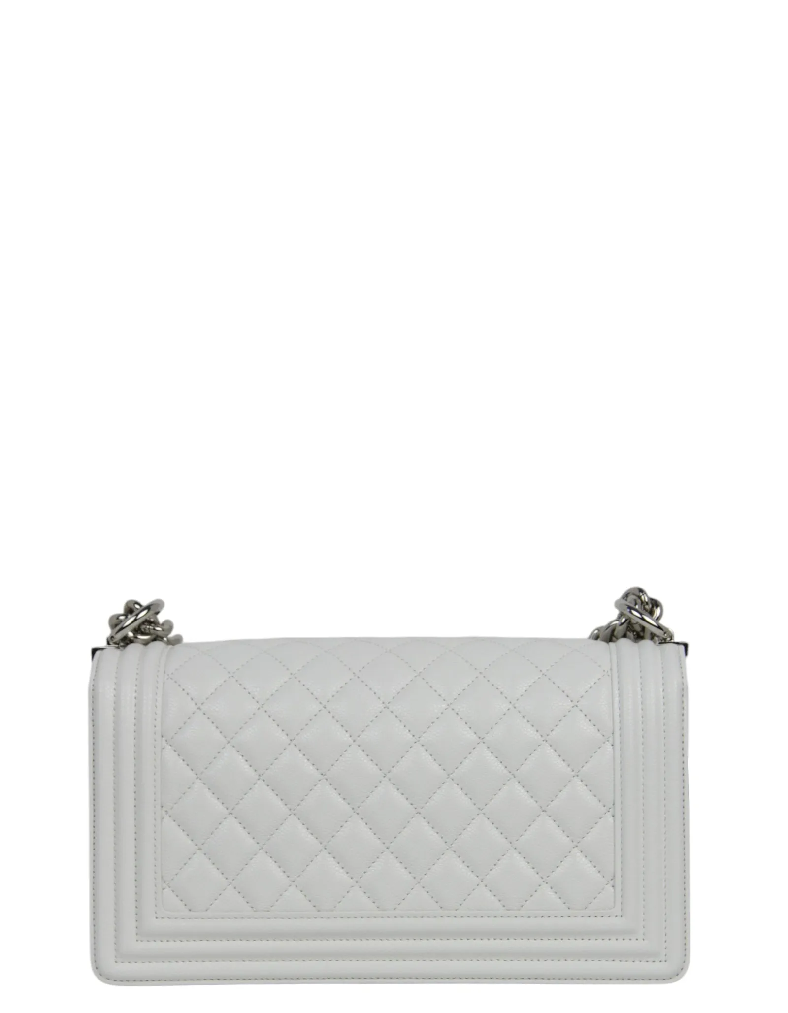 Chanel 25C NEW White Caviar Medium Boy Bag