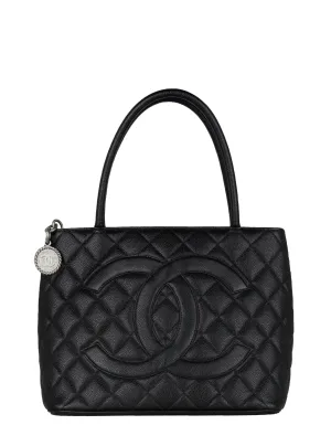 Chanel Black Caviar Leather CC Medallion Tote Bag