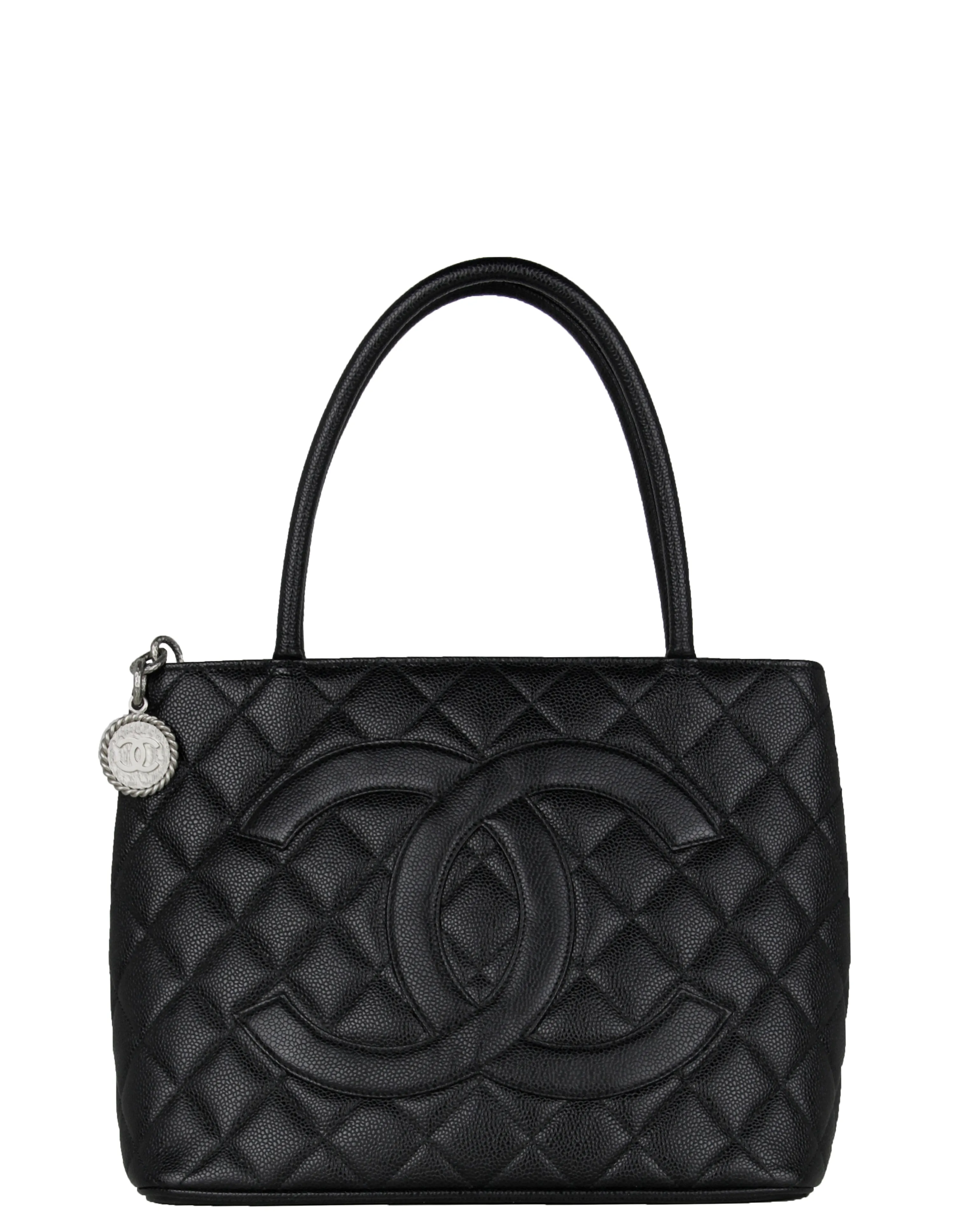 Chanel Black Caviar Leather CC Medallion Tote Bag