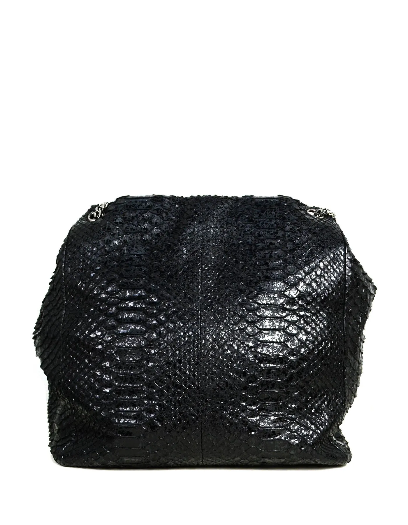 Chanel Black Python CC Accordion Large Chain Tote Bag